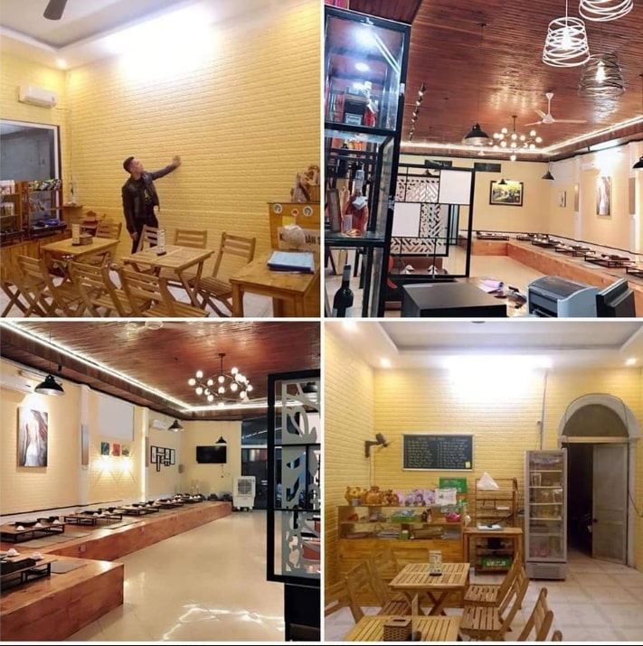 Xốp dan tuòng giả gạch màu vàng nhạt